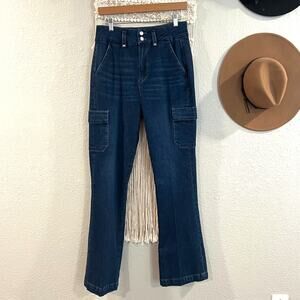 Paige High Rise Cargo Flare Jeans Dark Wash Stretch Denim 29